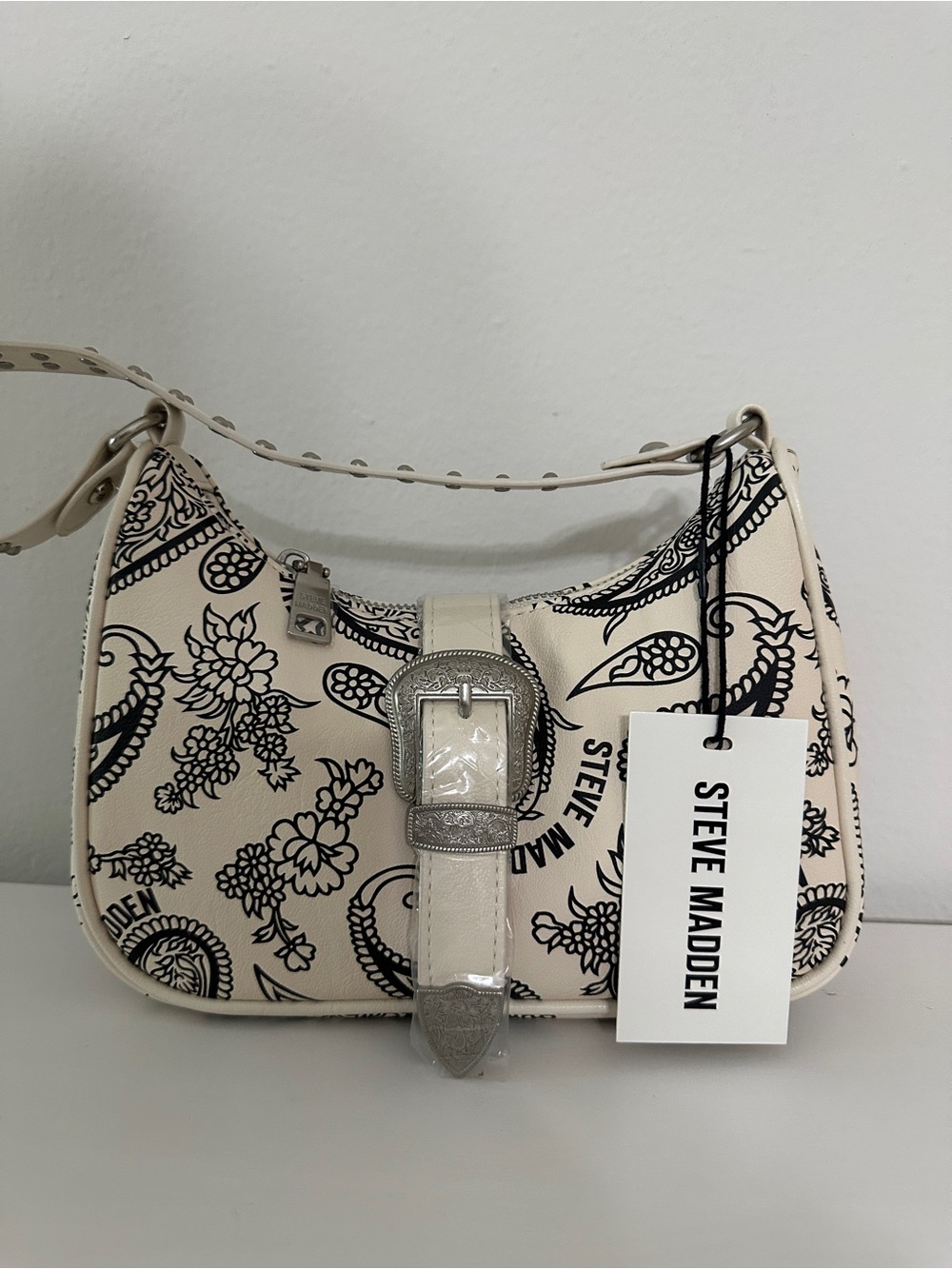 Steve Madden Cream Paisley Buckle Shoulder Bag